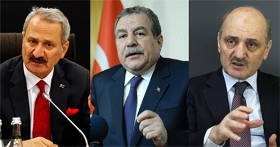 //Ministers Çağlayan, Güler and Bayraktar (left to right) resigned after their sons were indicted