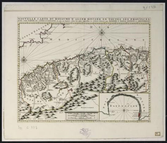 //Reiner et Iosua Ottens, Nouvelle Carte du royaume d'Alger, divisée en toutes ses provinces, Amsterdam, vers 1750, carte gravée.