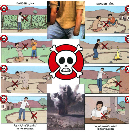 //Tract de sensibilisation aux risques des mines.