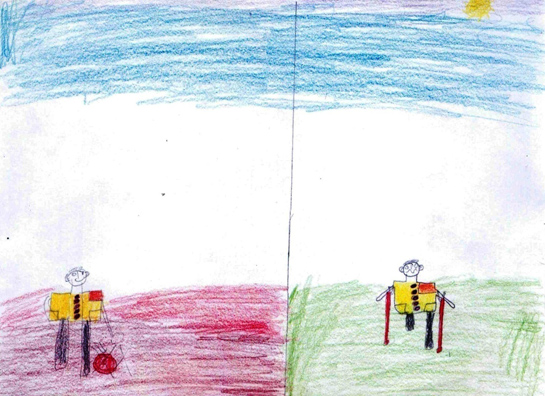 //(6) Dessin de Mohammed Habib L., 9 ans, habitant de la wilaya de Nâama, près de la frontière marocaine.
