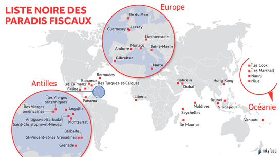 //En Carte des plus importants paradis fiscaux selon les critères de l’OCDE. 