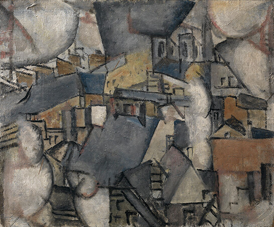 //Fernand Léger, Fumo sui tetti, 1911, olio su tela cm 47,50x54,90.  Collezione privata, Courtesy of Luxembourg & Dayan © Fernand Léger by SIAE 2014