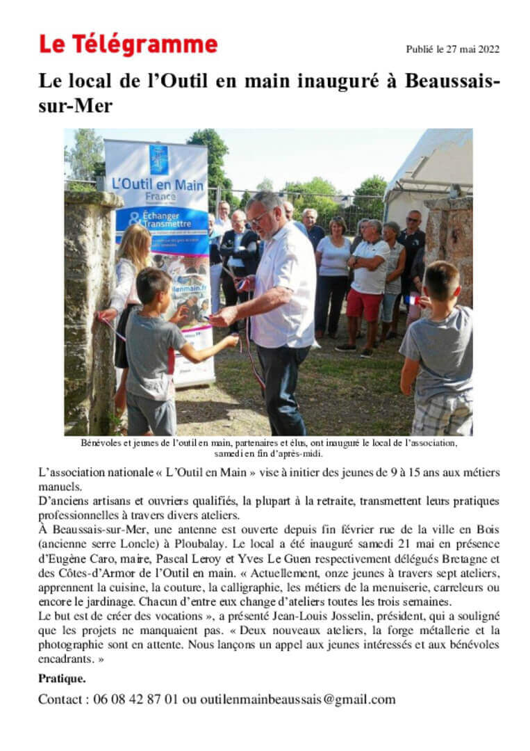 Le local de L’Outil en Main inauguré à Beaussais-sur-Mer (22) - Le Télégramme | L'Outil en Main France