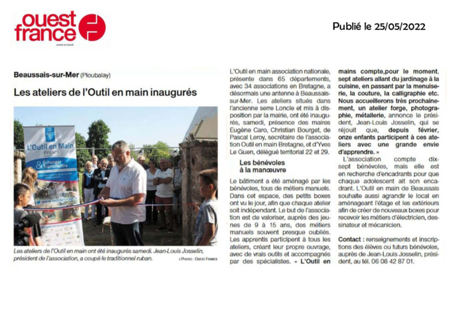Les atelliers de L'Outil en Main inaugurés à Beaussais sur Mer (22) - Ouest-France | L'Outil en Main France
