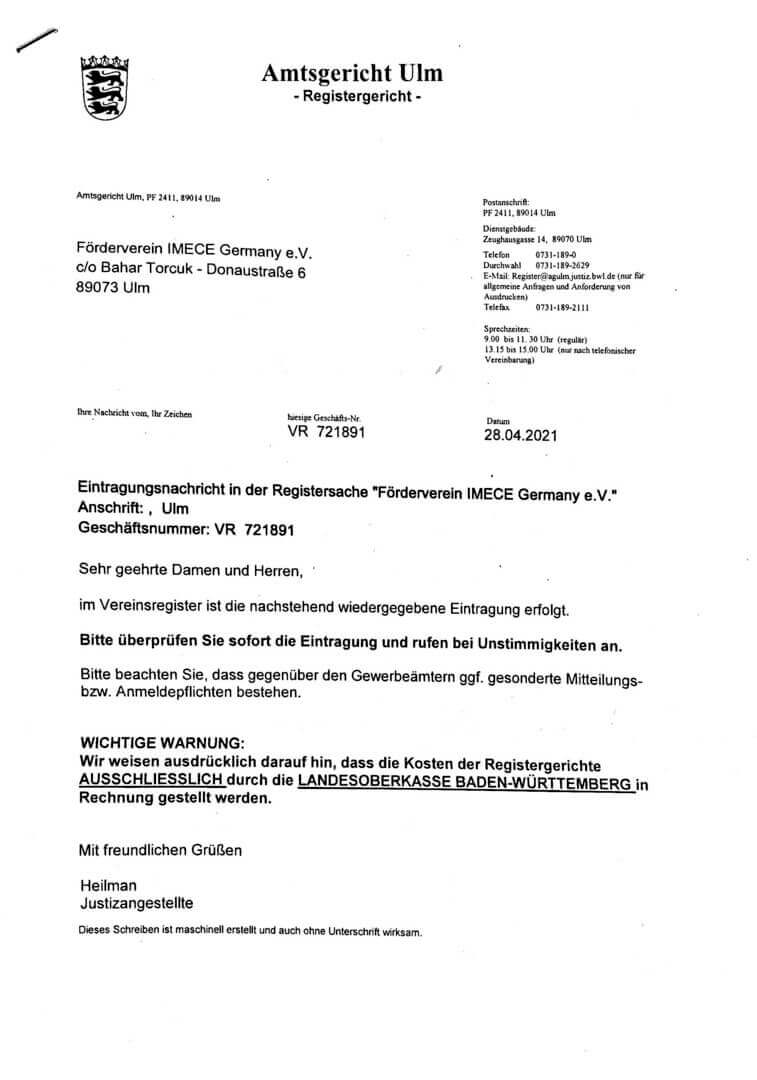 Registerauszug Amtsgericht | Imece Inisiyatifi