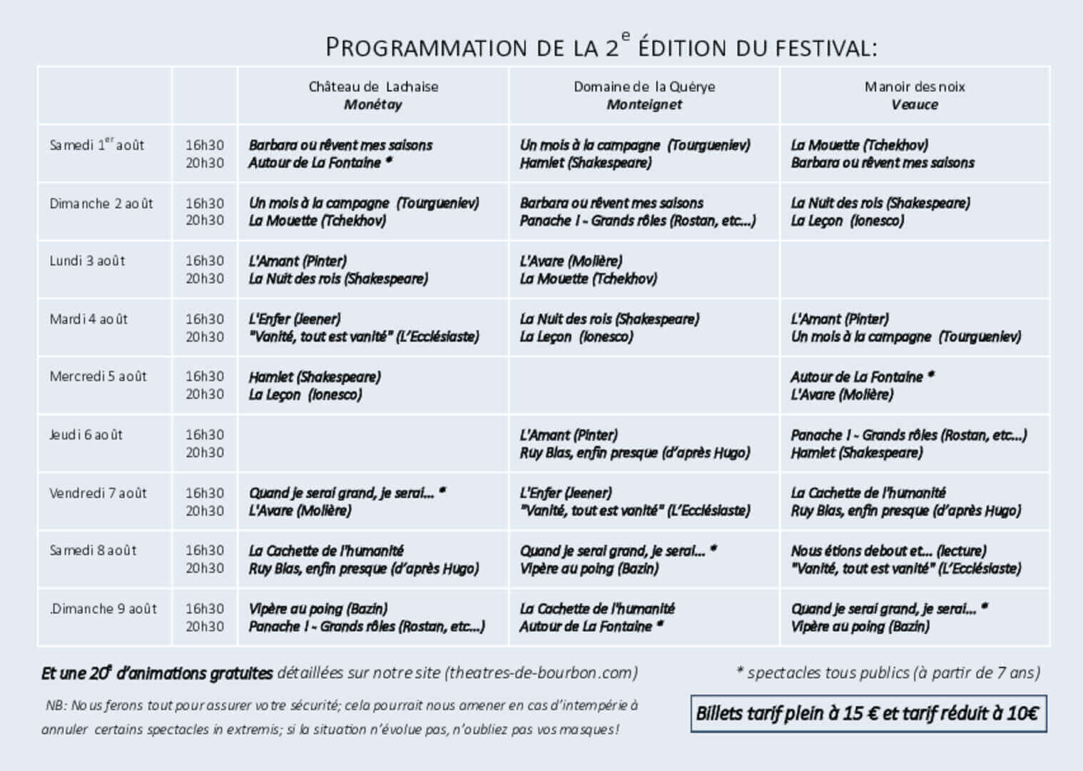 Flyer 2020 - Verso | Théâtres de Bourbon