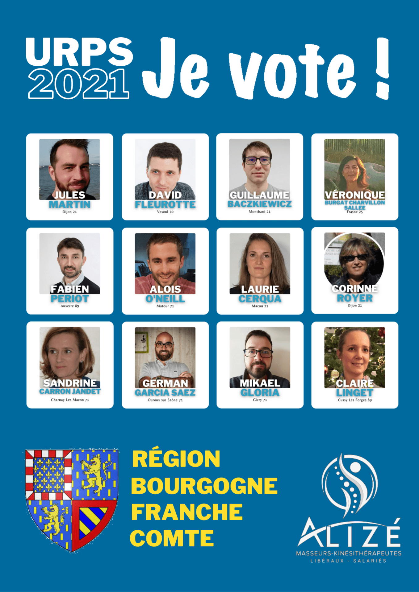 URPS 2021 : Nos candidats pour la région Bourgogne Franche Comté | Alizé - Syndicat de kinésithérapeutes