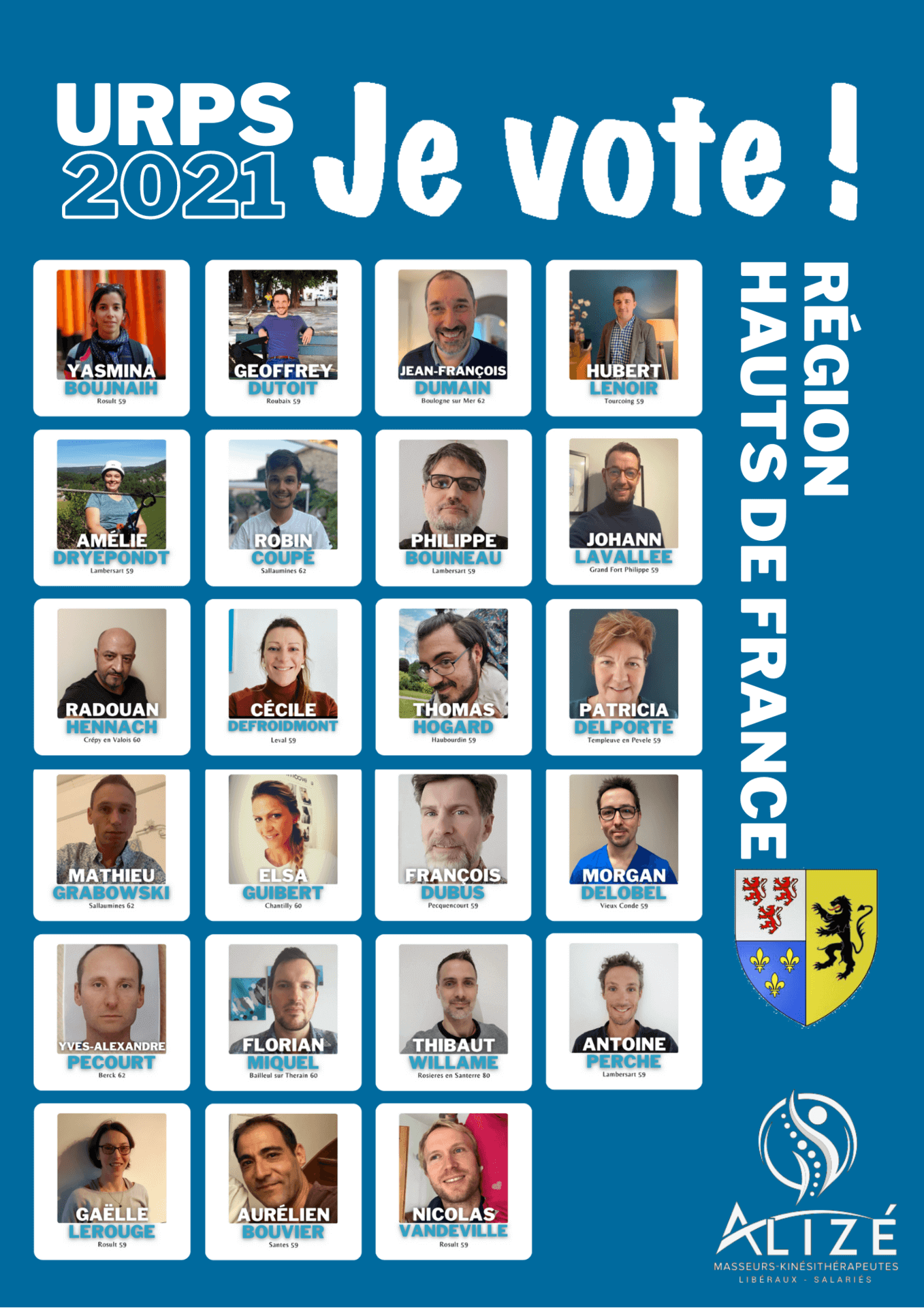 URPS 2021 : Nos candidats pour la région Hauts de France | Alizé - Syndicat de kinésithérapeutes