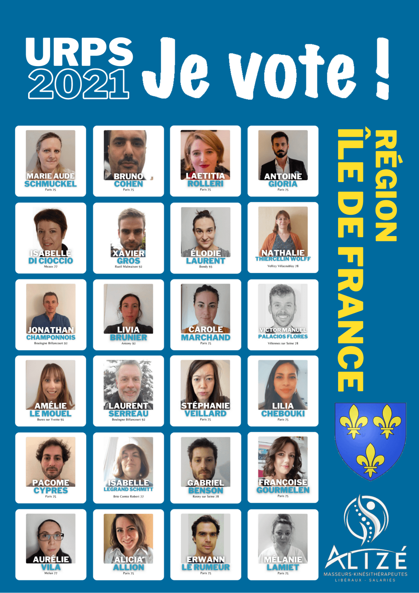URPS 2021 : Nos candidats pour la région Île de France | Alizé - Syndicat de kinésithérapeutes