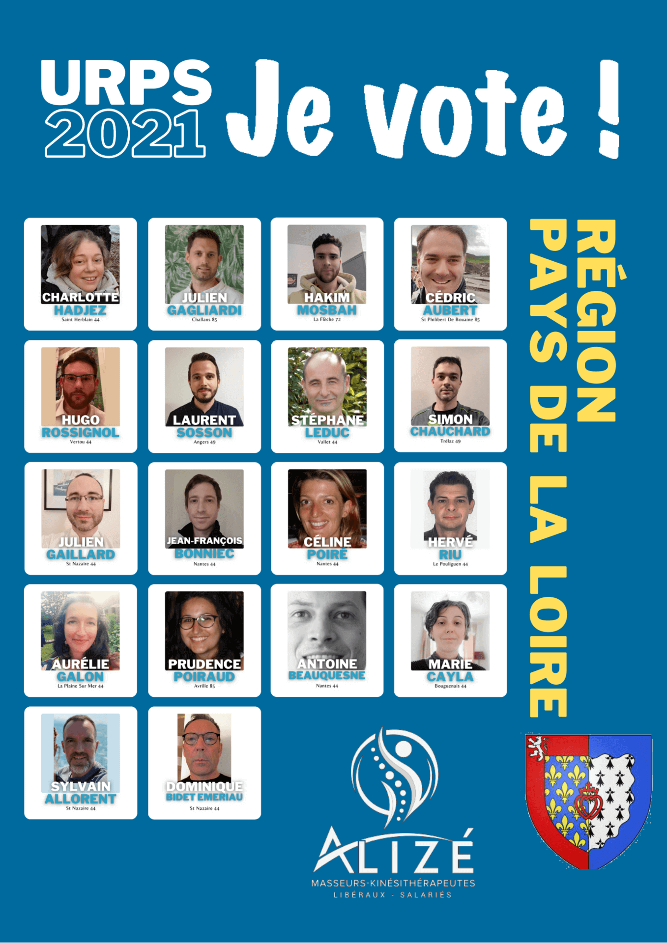URPS 2021 : Nos candidats pour la région Pays de la Loire | Alizé - Syndicat de kinésithérapeutes