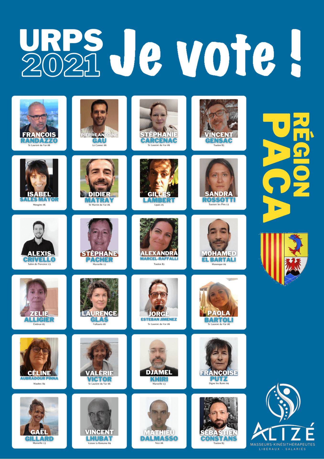 URPS 2021 : Nos candidats pour la région Provence Alpes Côte d'Azur | Alizé - Syndicat de kinésithérapeutes