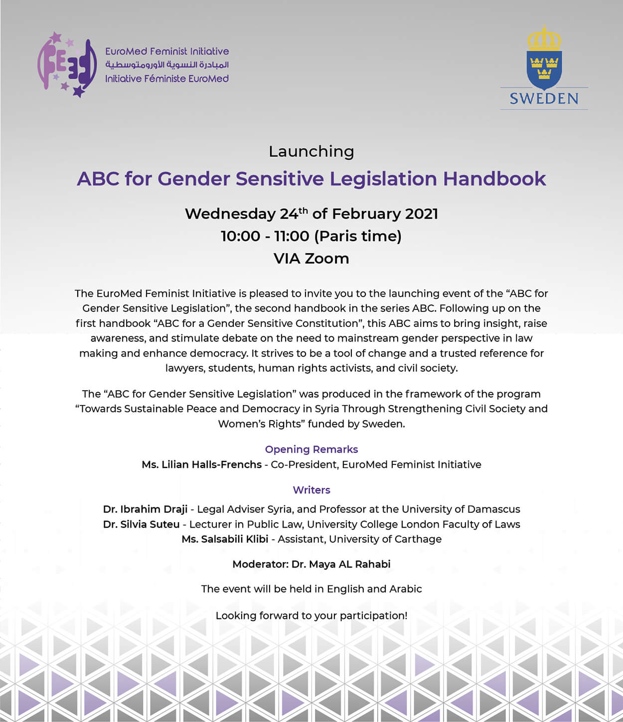 Launching ABC for Gender Sensitive Legislation Handbook | EFI - EuroMed Feminist Initiative