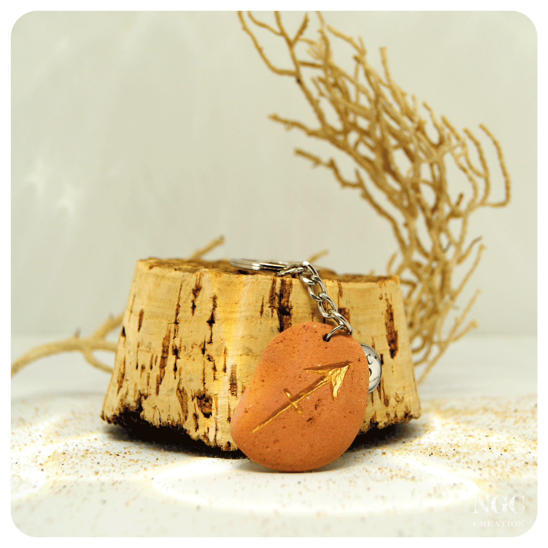 Porte-clés Sagittaire, brique polie et or-cuivré | Ngc Création