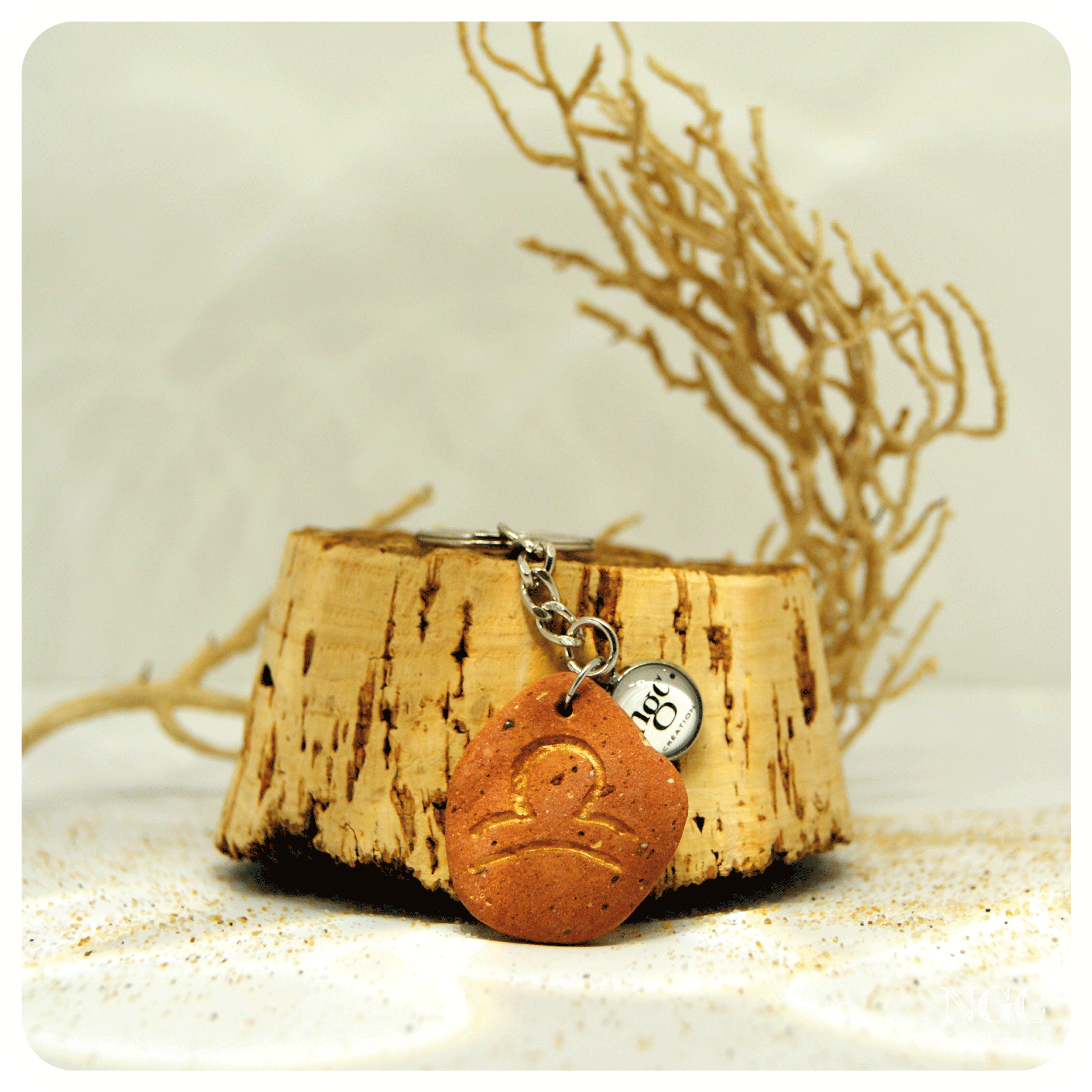 Porte-clés Balance, brique polie et or-cuivré | Ngc Création