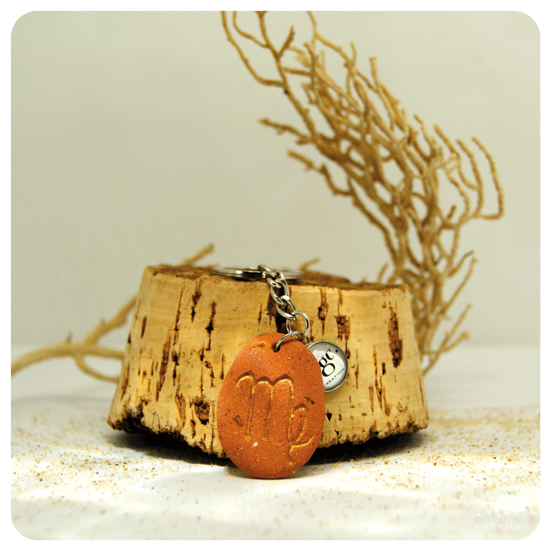 Porte-clés Vierge, brique polie et or-cuivré | Ngc Création