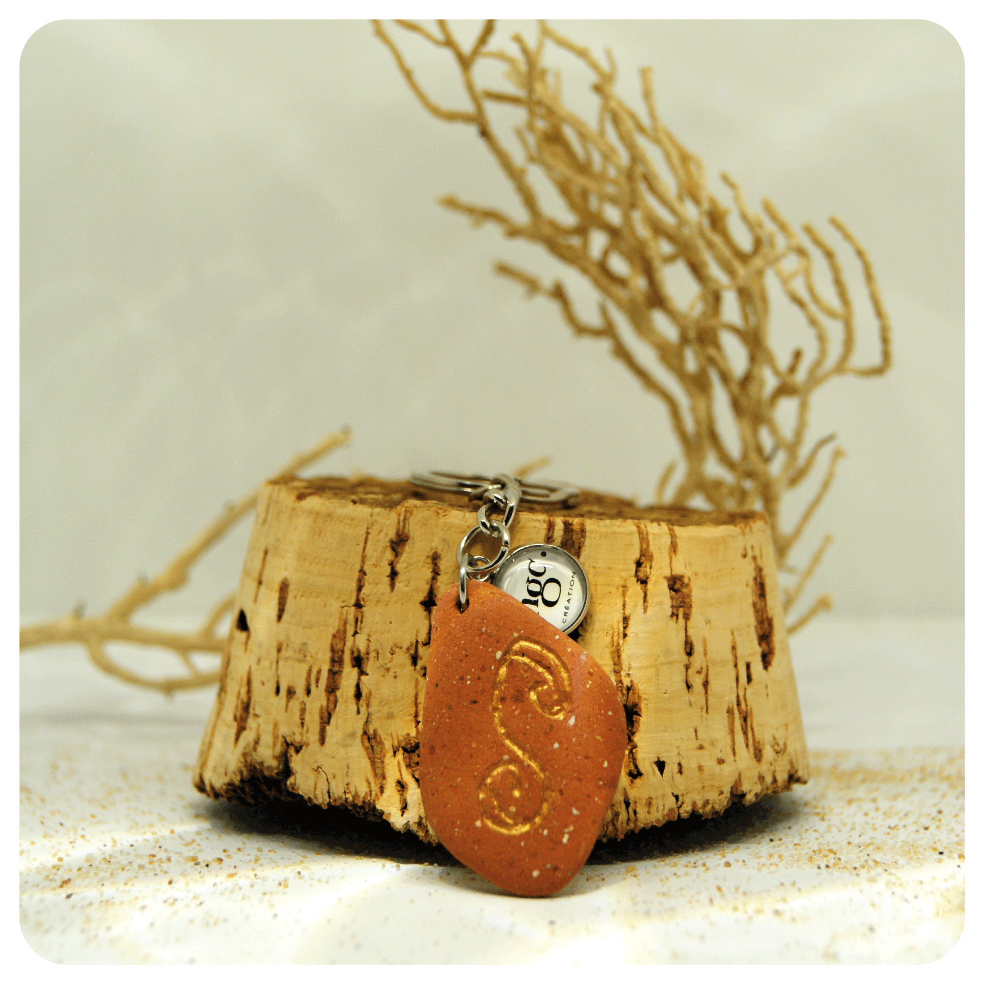 Porte-clés Lion, brique polie et or-cuivré | Ngc Création