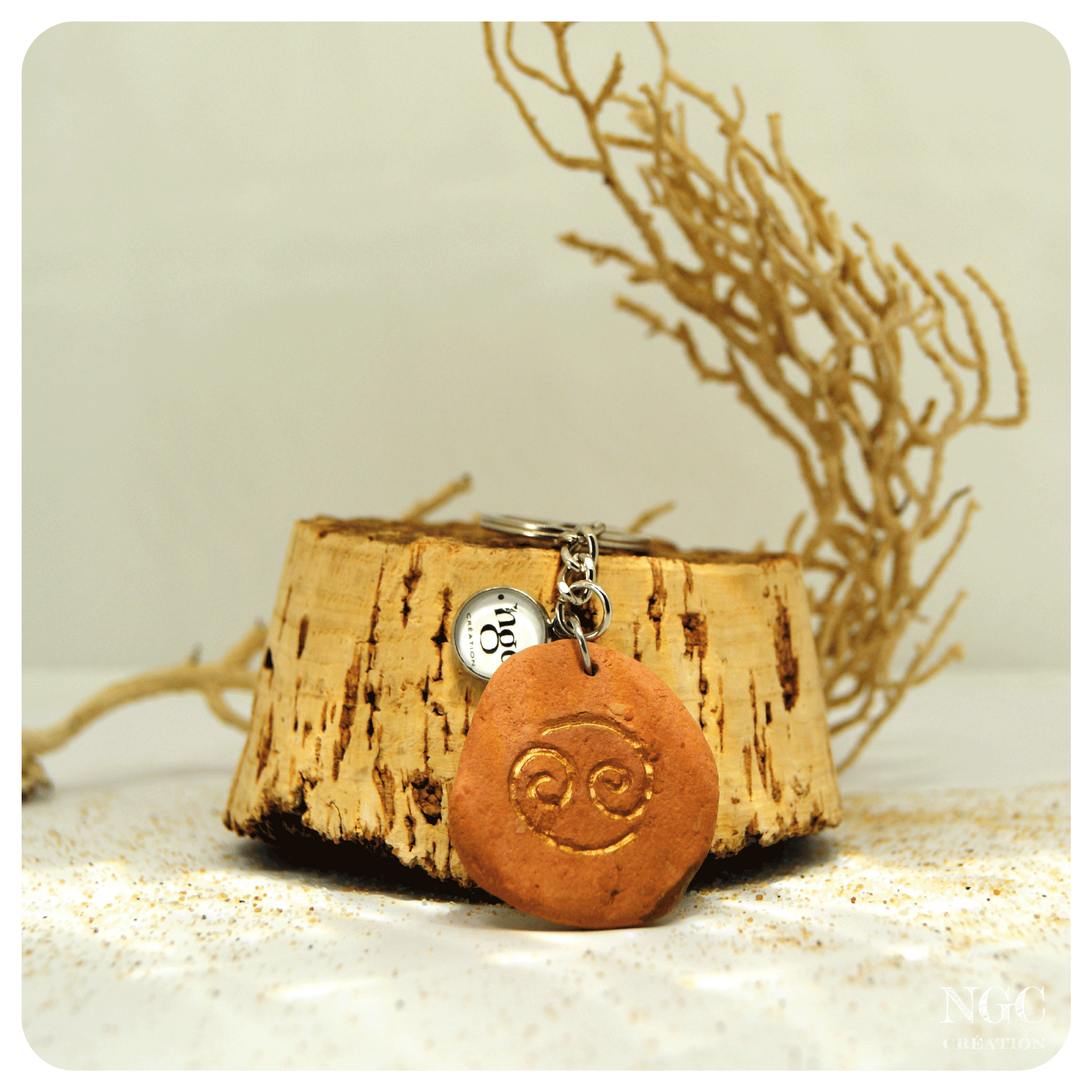 Porte-clés Cancer, brique polie et or-cuivré | Ngc Création