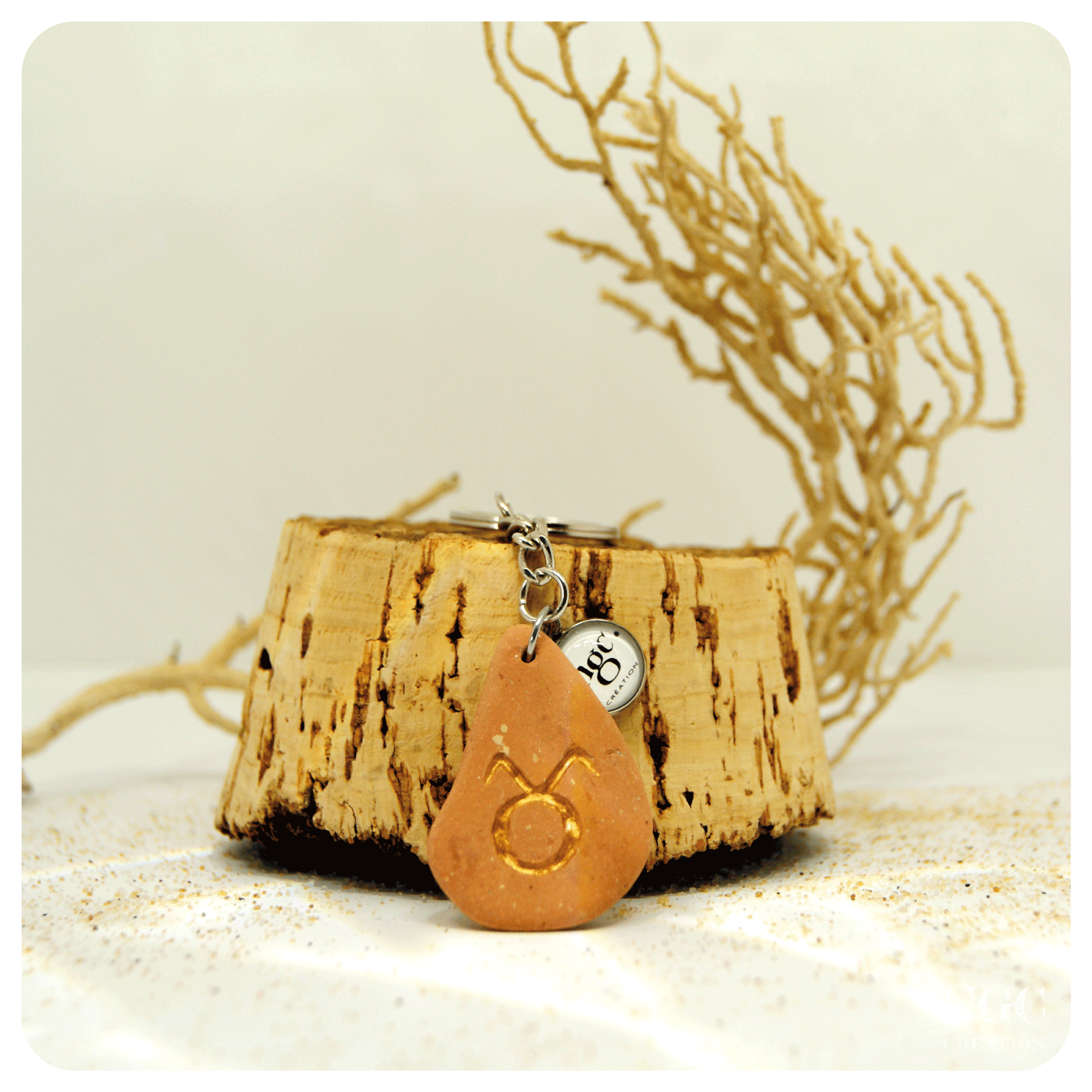 Porte-clés Taureau, brique polie et or-cuivré | Ngc Création