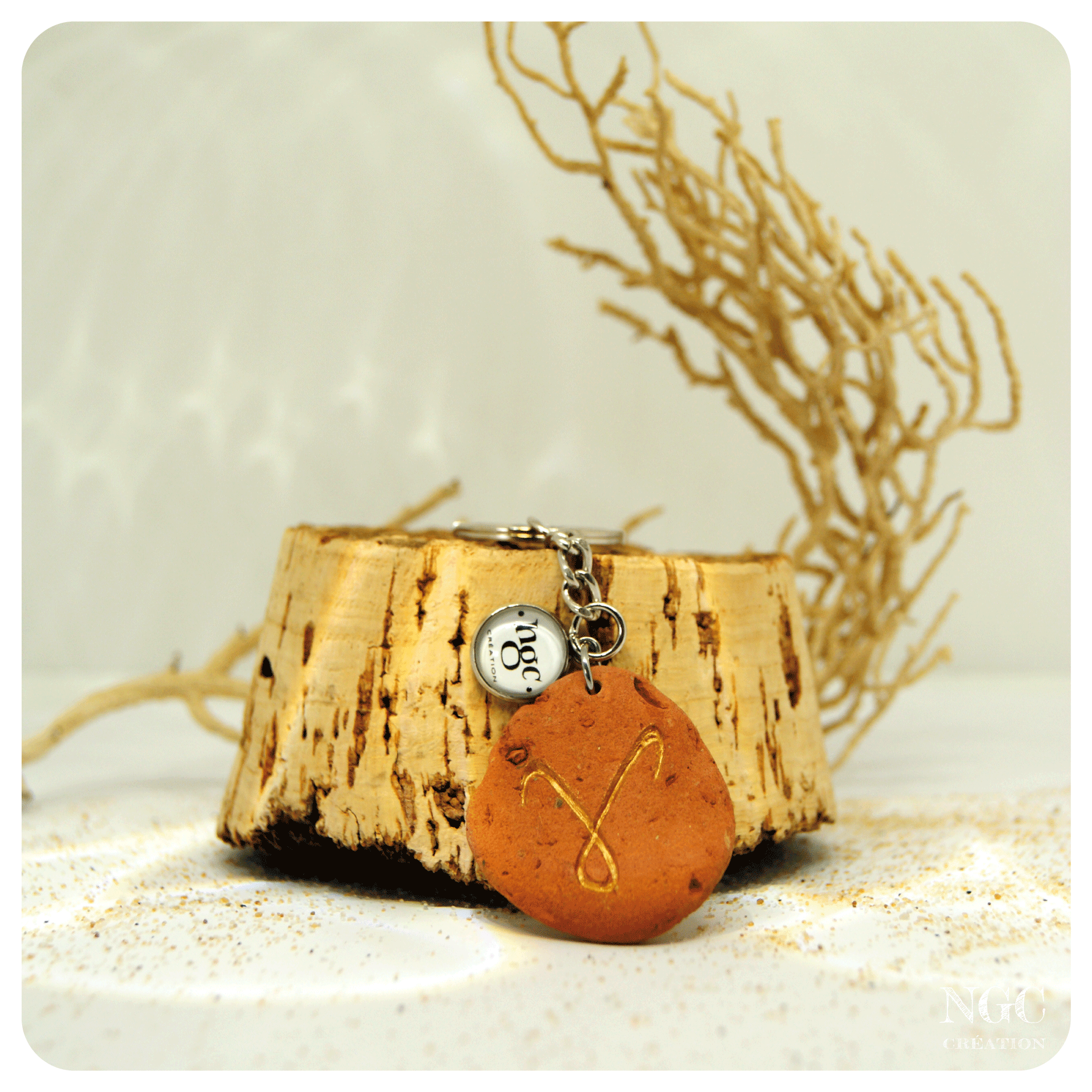 Porte-clés Bélier, brique polie et or-cuivré | Ngc Création