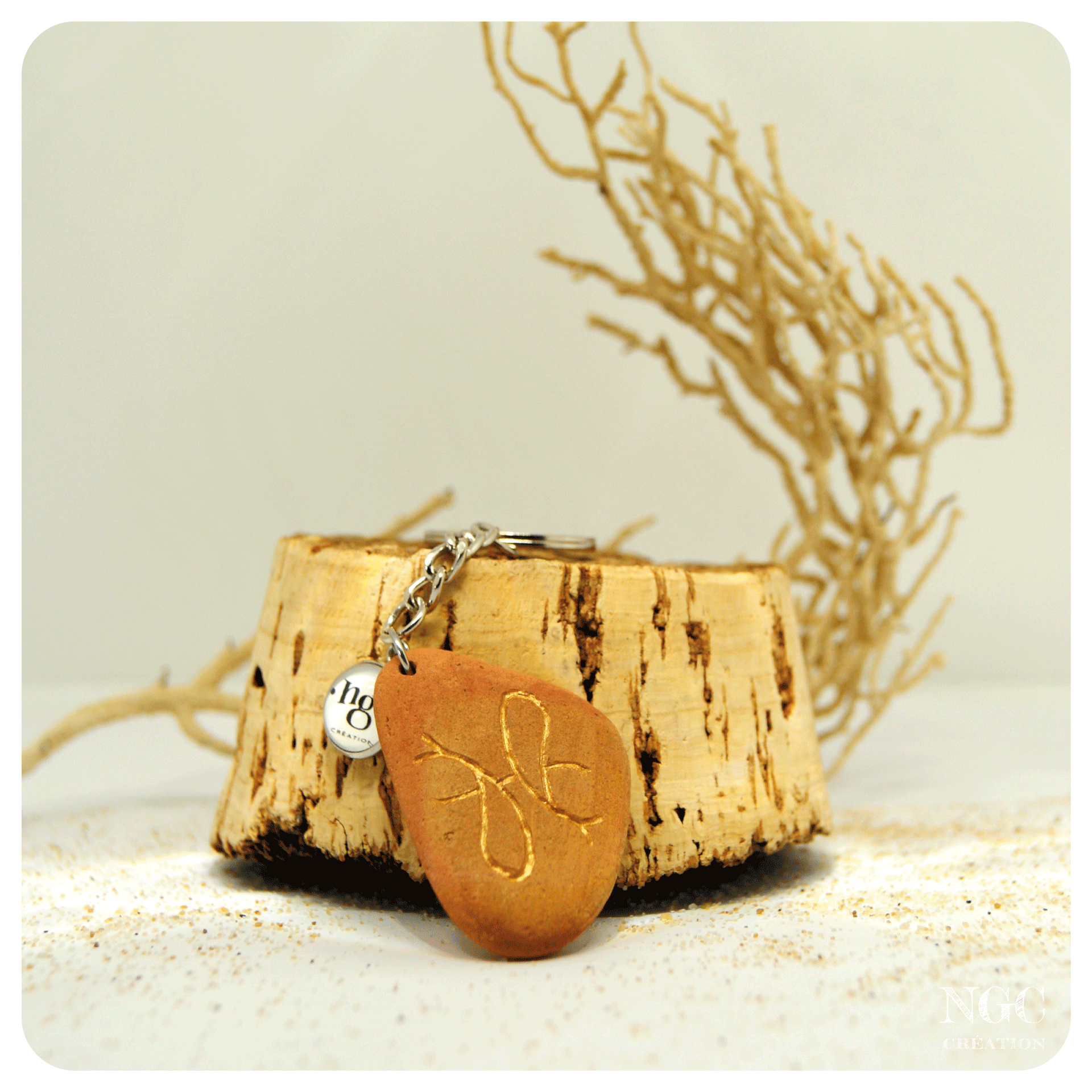 Porte-clés Poissons, brique polie et or-cuivré | Ngc Création