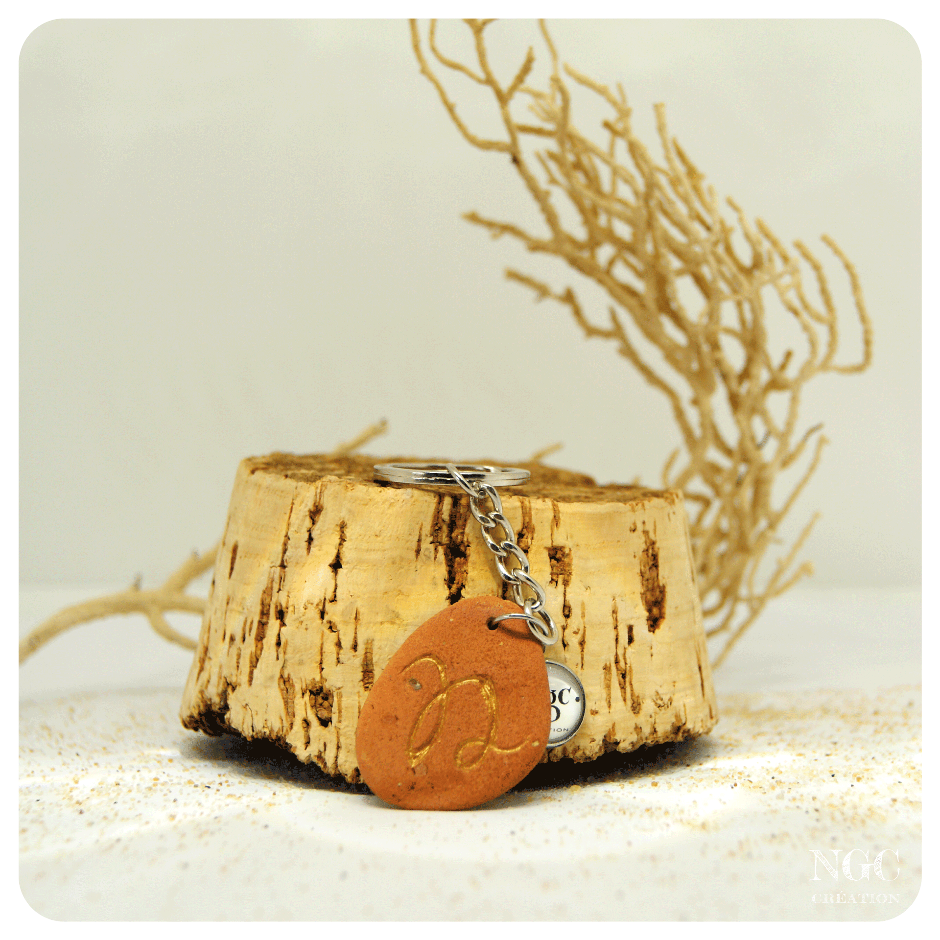 Porte-clés Capricorne, brique polie et or-cuivré | Ngc Création