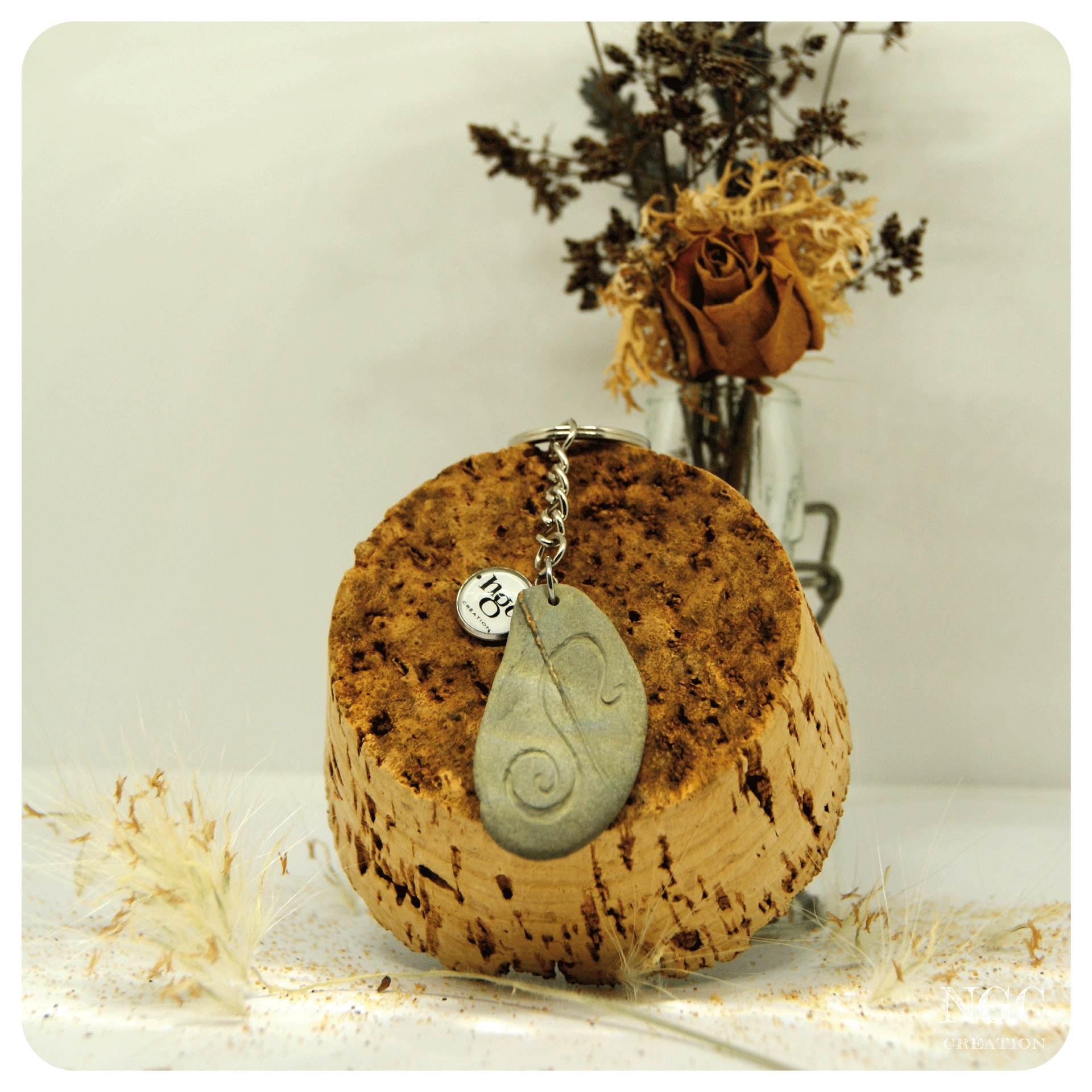 Porte-clés Lion, galet naturel | Ngc Création