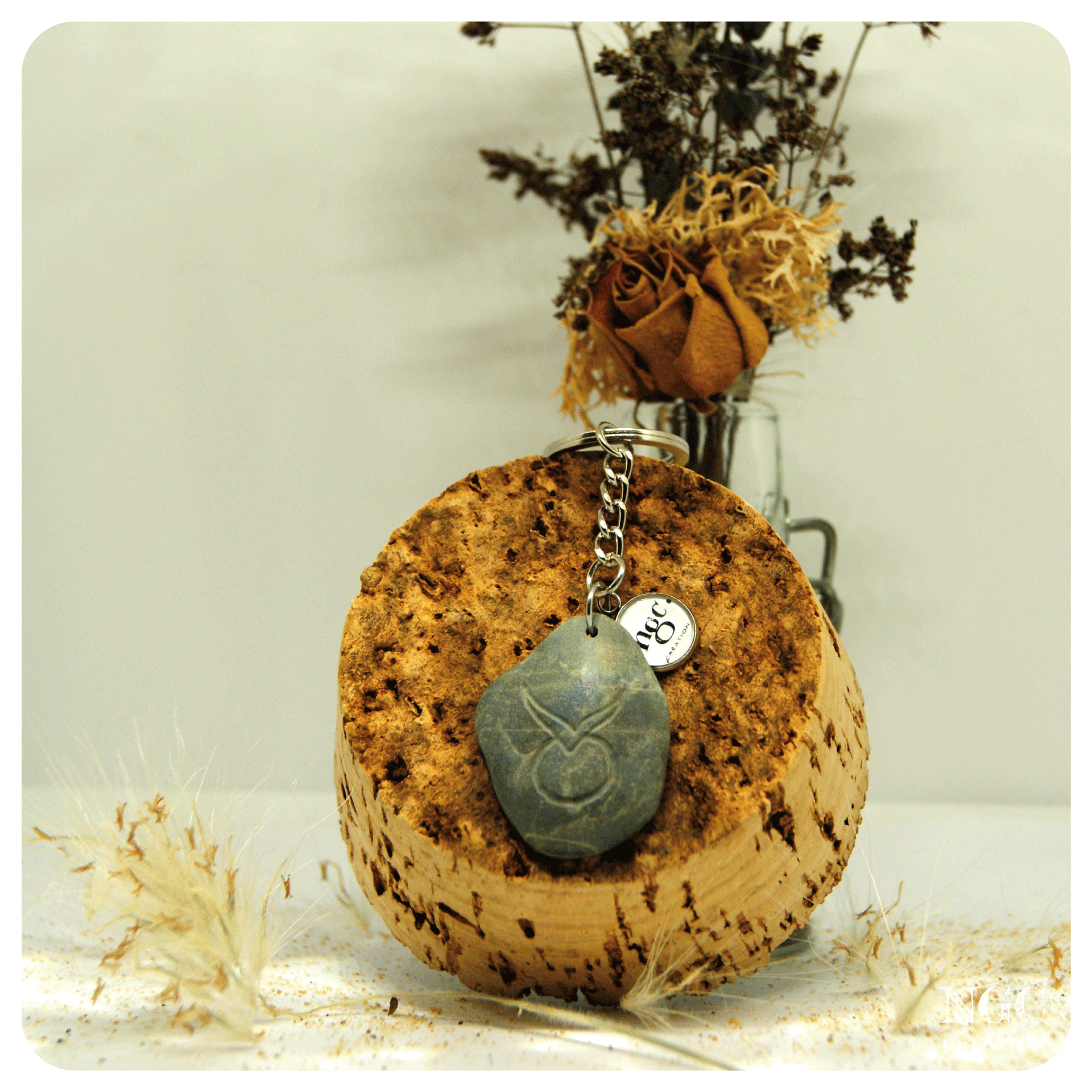 Porte-clé Taureau, galet naturel | Ngc Création