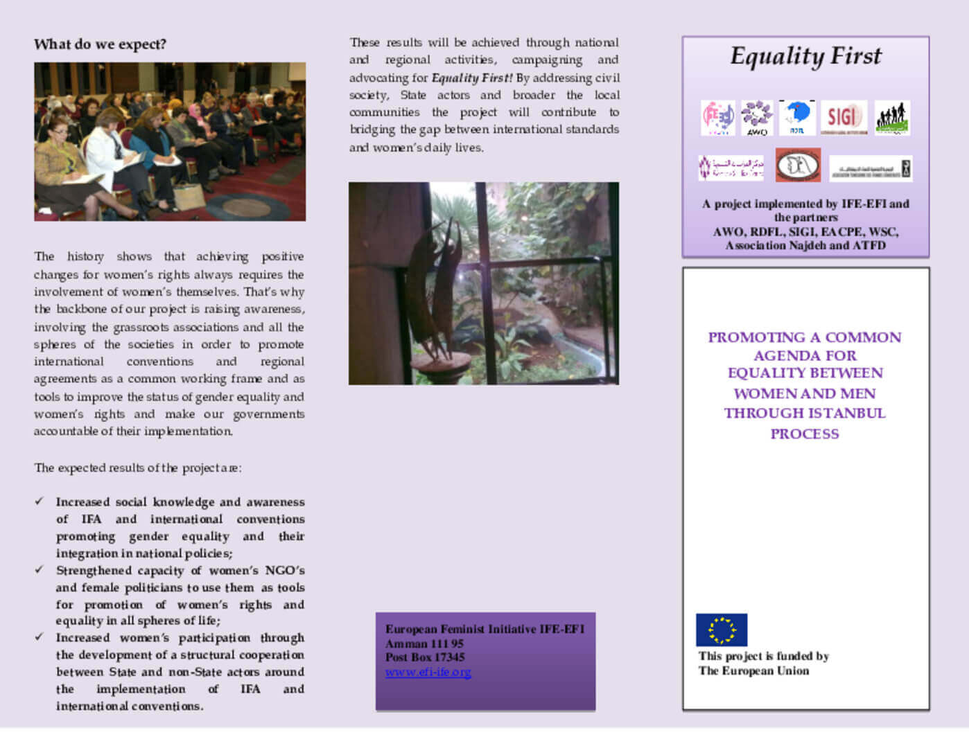 Booklet: Equality First: Promoting A Common Agenda for Equality between Women and Men through Istanbul Process | EFI - EuroMed Feminist Initiative