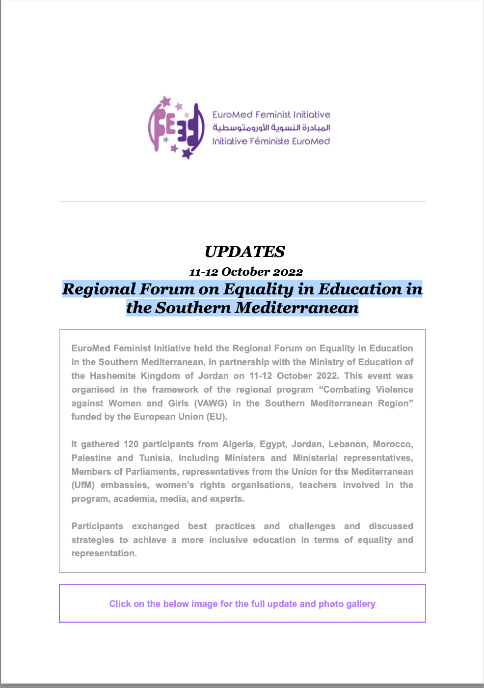 EuroMed Feminist Initiative Newsletter - Published 26/01/2023 | EFI - EuroMed Feminist Initiative