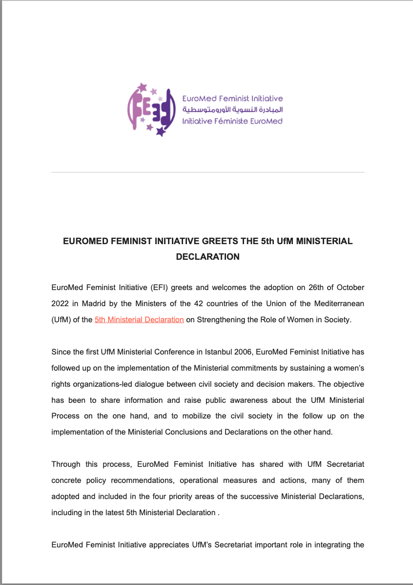 EuroMed Feminist Initiative Newsletter - Published 15/11/2022 | EFI - EuroMed Feminist Initiative