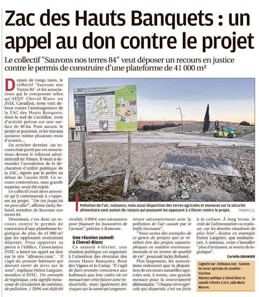 ZAC des Hauts Banquets : un appel au don contre le projet | AEQV