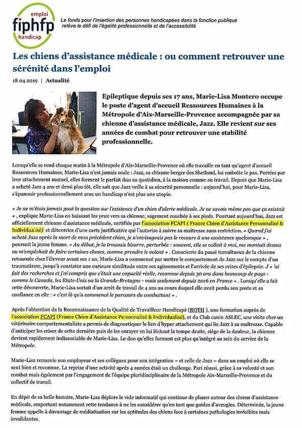 Les chiens d'assistance médicale : ou comment retrouver une sérénité dans l'emploi | FCAPI - France Chiens d'Assitance Personnalisé et indidualisé