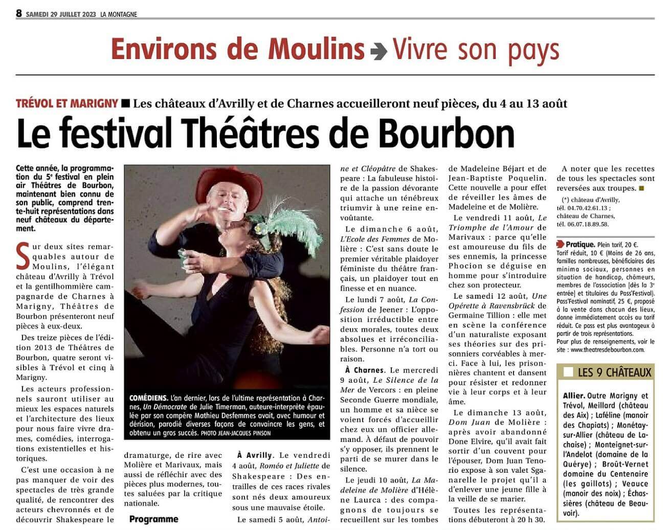 La Montagne - 29 juillet 2023 | Théâtres de Bourbon