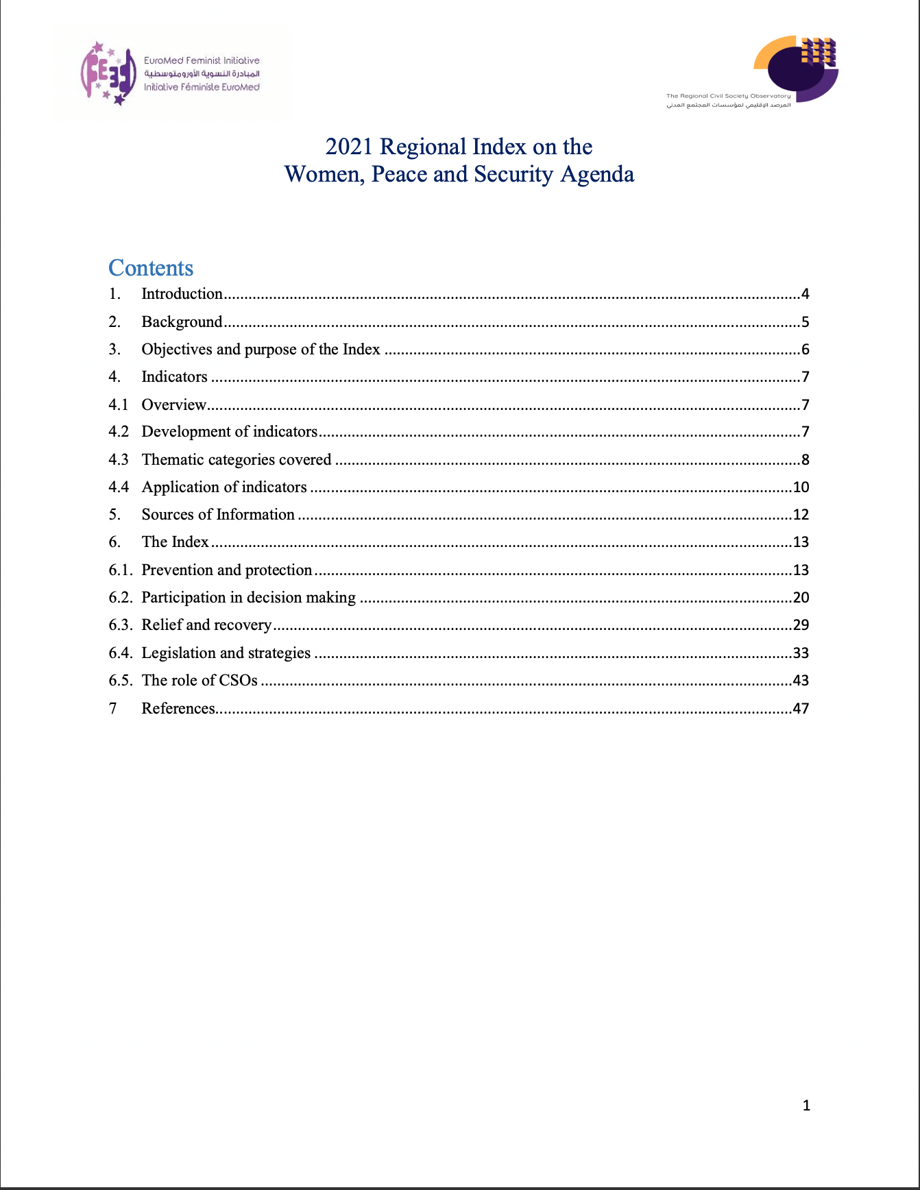 Study: 2021 Regional Index on the Women, Peace and Security Agenda | EFI - EuroMed Feminist Initiative