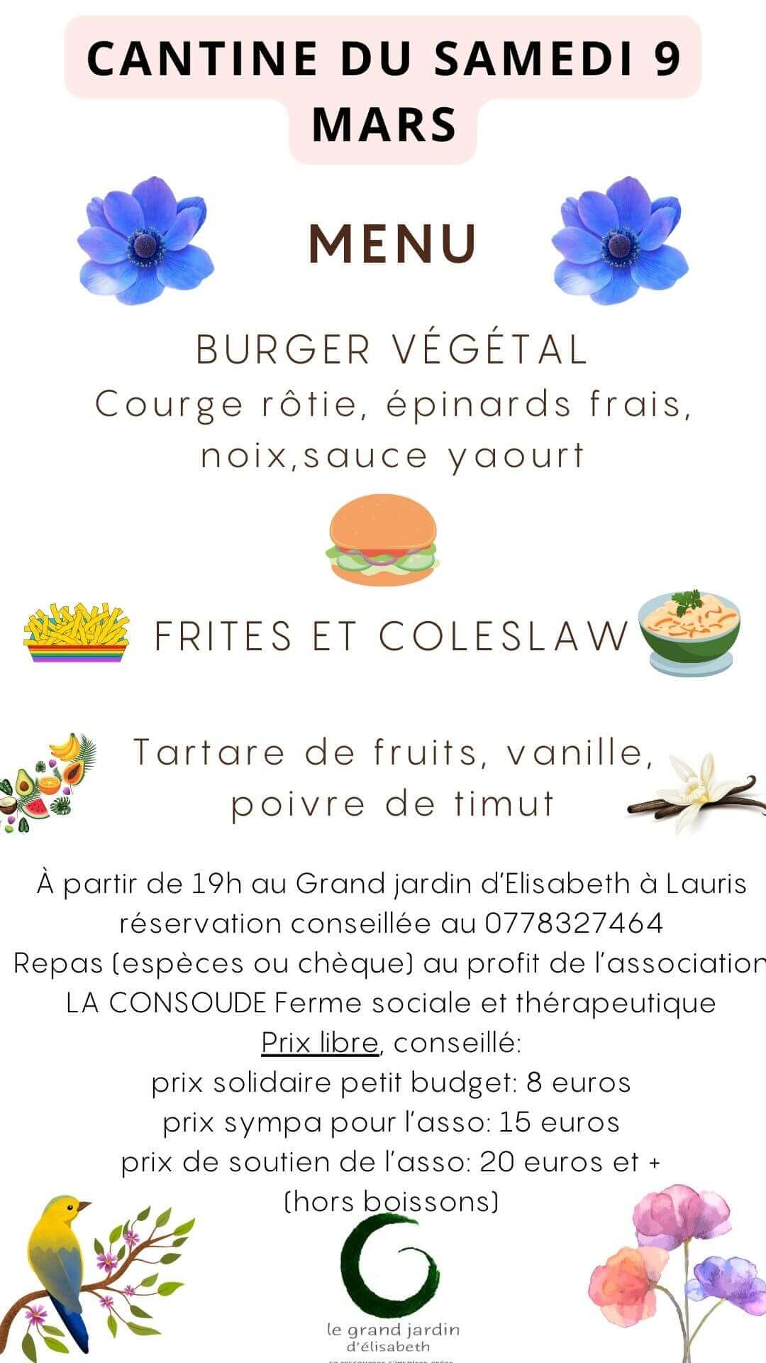 Cantine du samedi 9 mars | La Ferme thérapeutique La Consoude