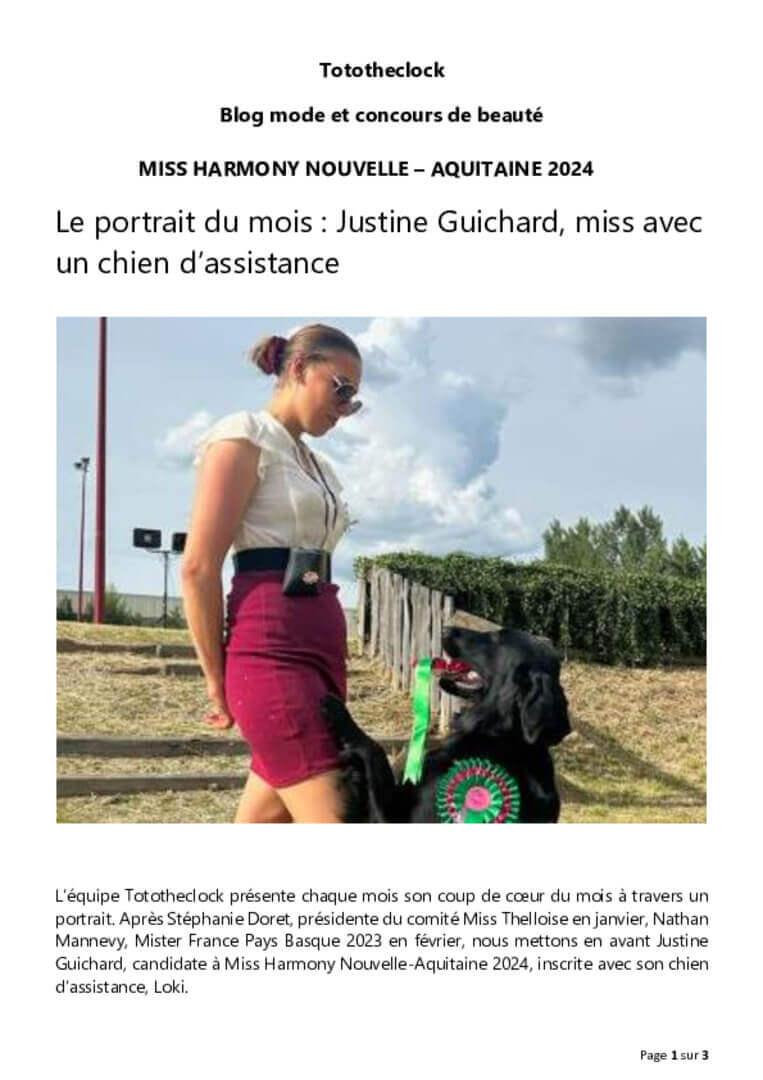 JUSTINE ET LOKI A LA UNE MISS HARMONY NOUVELLE AQUITAINE 2024 | FCAPI - France Chiens d'Assitance Personnalisé et indidualisé