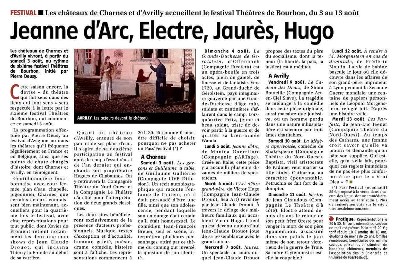 article dans La Montagne Moulins aout 2024 | Théâtres de Bourbon