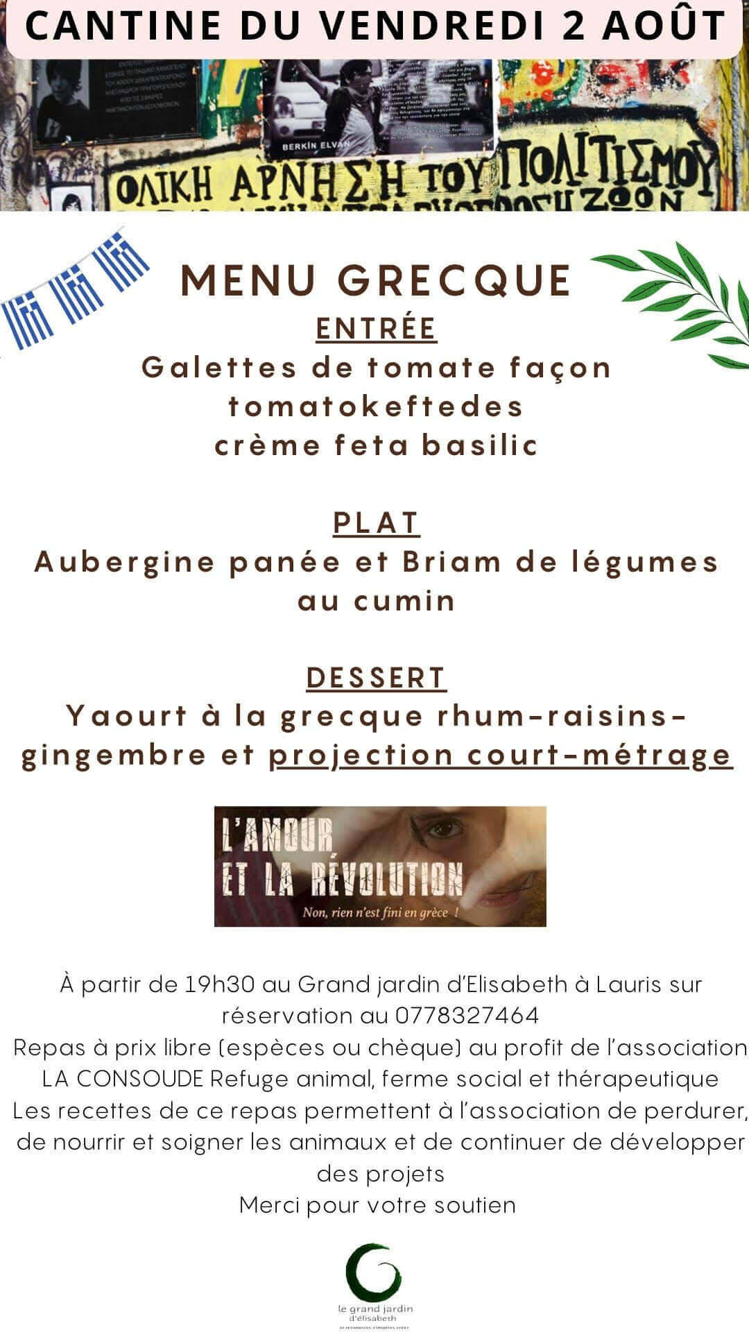 Cantine du vendredi 2 août | La Ferme thérapeutique La Consoude