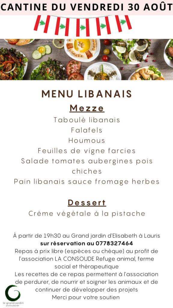 Cantine du vendredi 30 août | La Ferme thérapeutique La Consoude