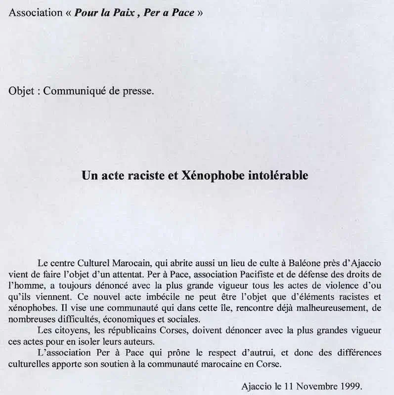 COMMUNIQUE DE PRESSE PERAPACE | Per a Pace