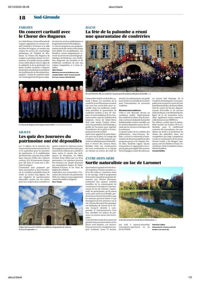 Journées du patrimoine 2024 | Association des Amis de l'Eglise Saint Jean d'Etampes de La Brède