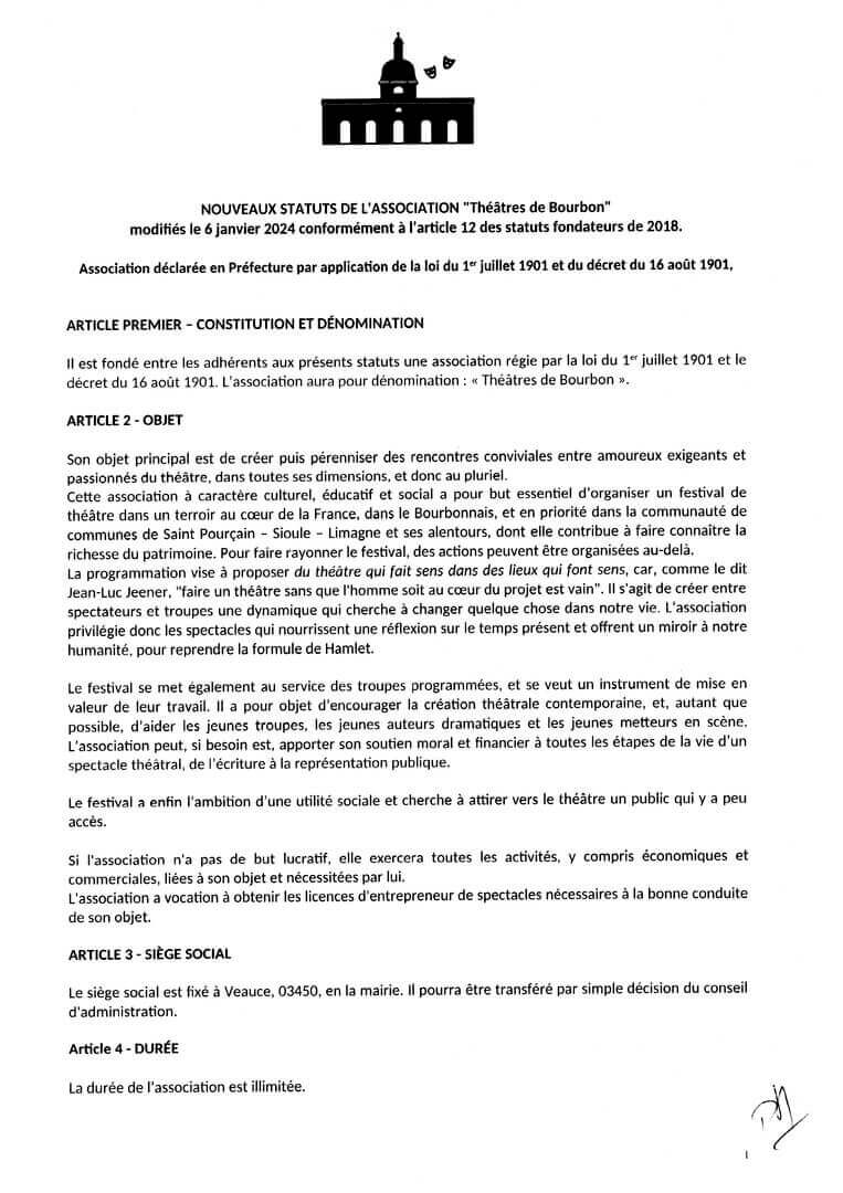 nouveaux statuts de l'association | Théâtres de Bourbon