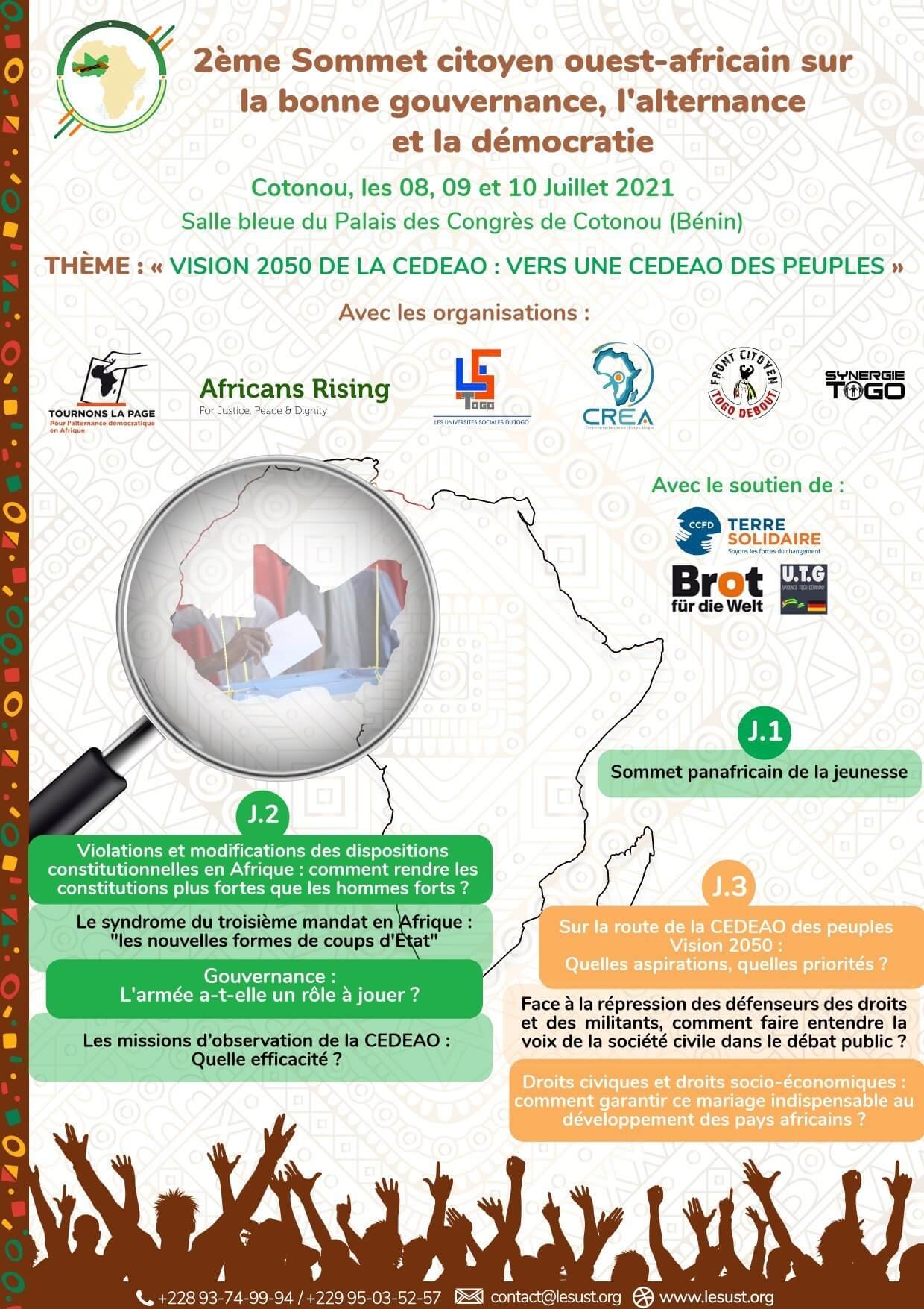 Lancement du 2e Sommet citoyen ouest-africain sur la bonne gouvernance, l’alternance et la démocratie à Cotonou du 8 au 10 juillet 2021. | Tournons la Page