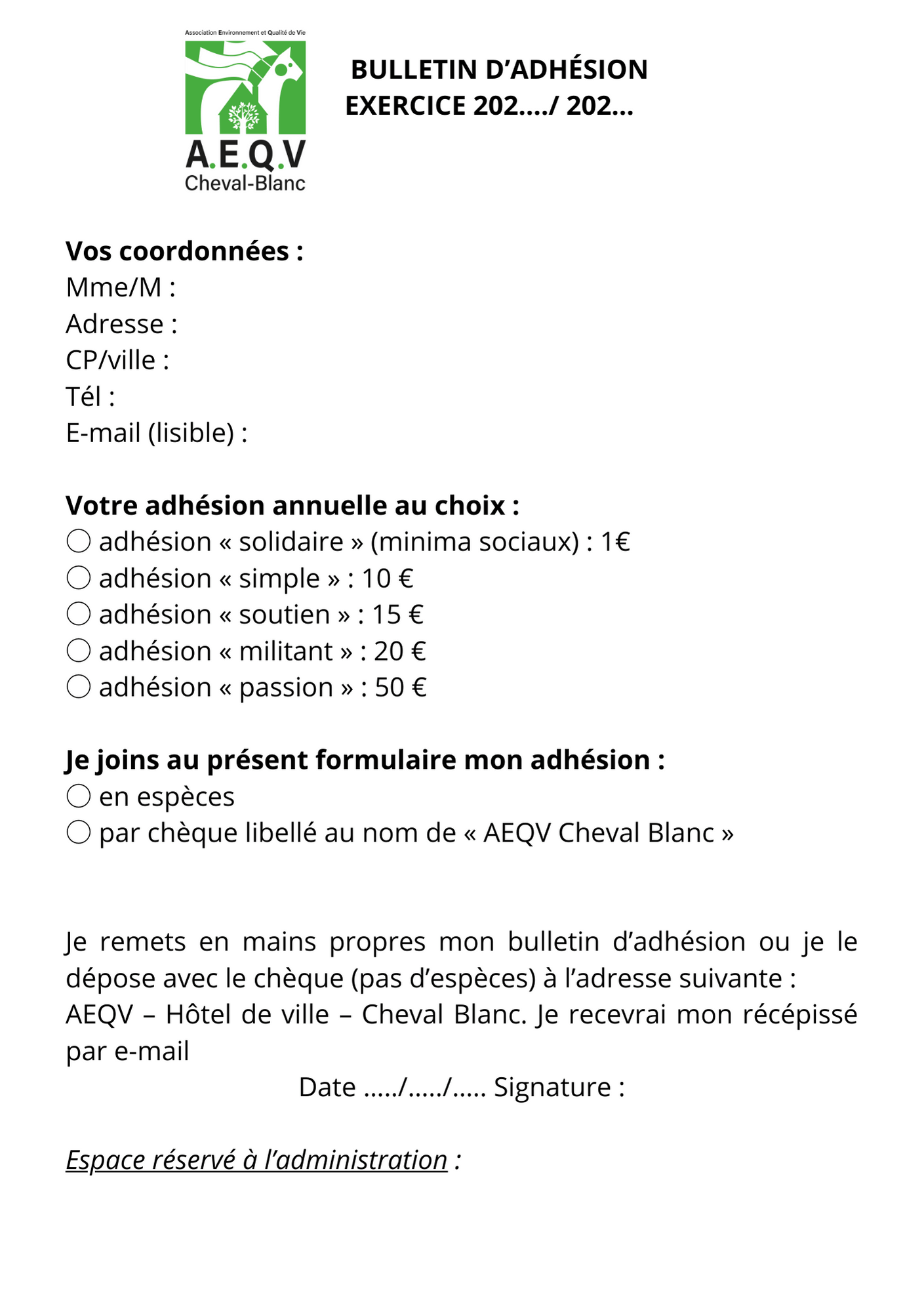 Formulaire d'adhesion AEQV 2025 | AEQV