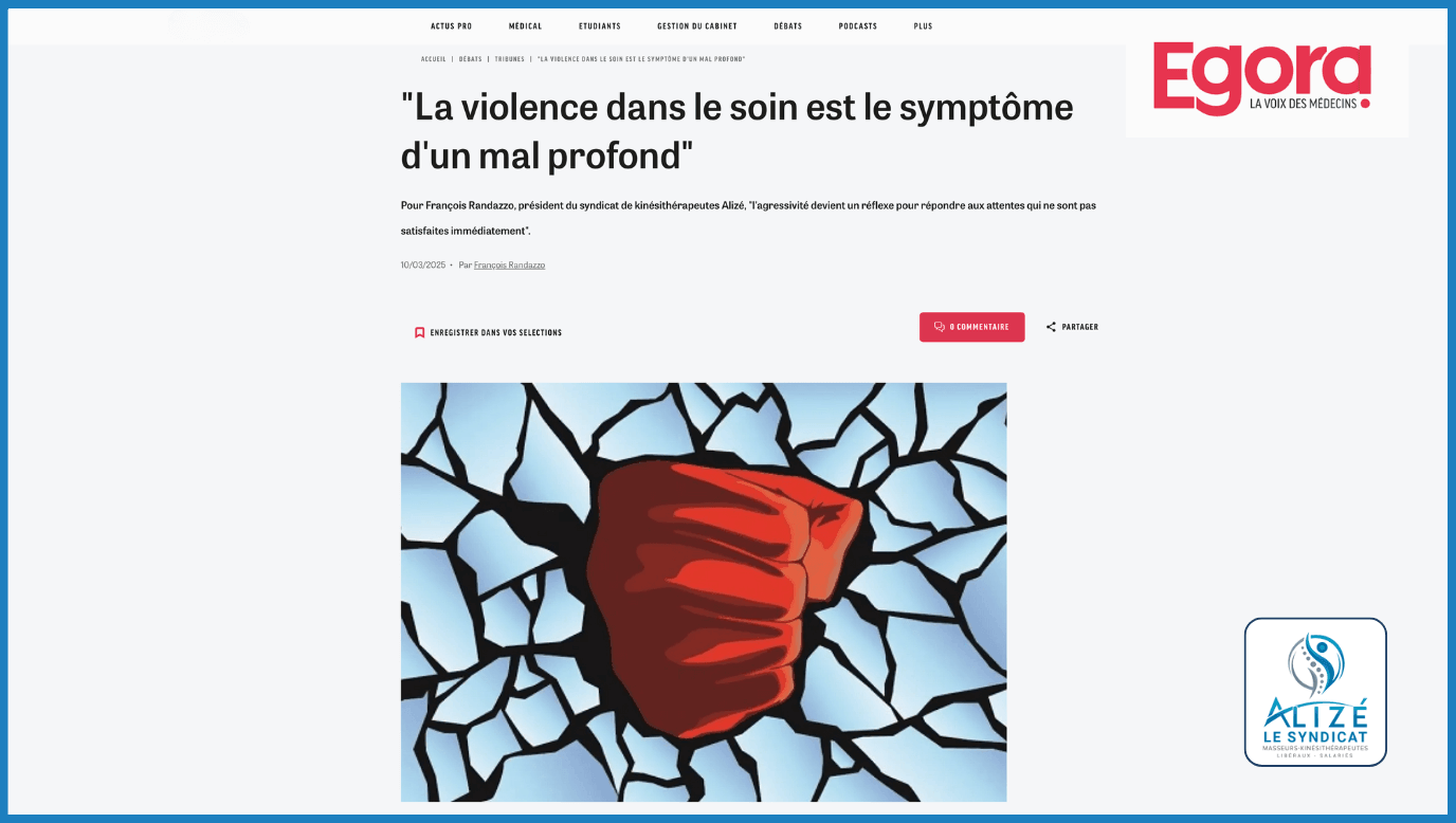La violence n'a pas sa place là où l'on soigne ! | Alizé - Syndicat de kinésithérapeutes