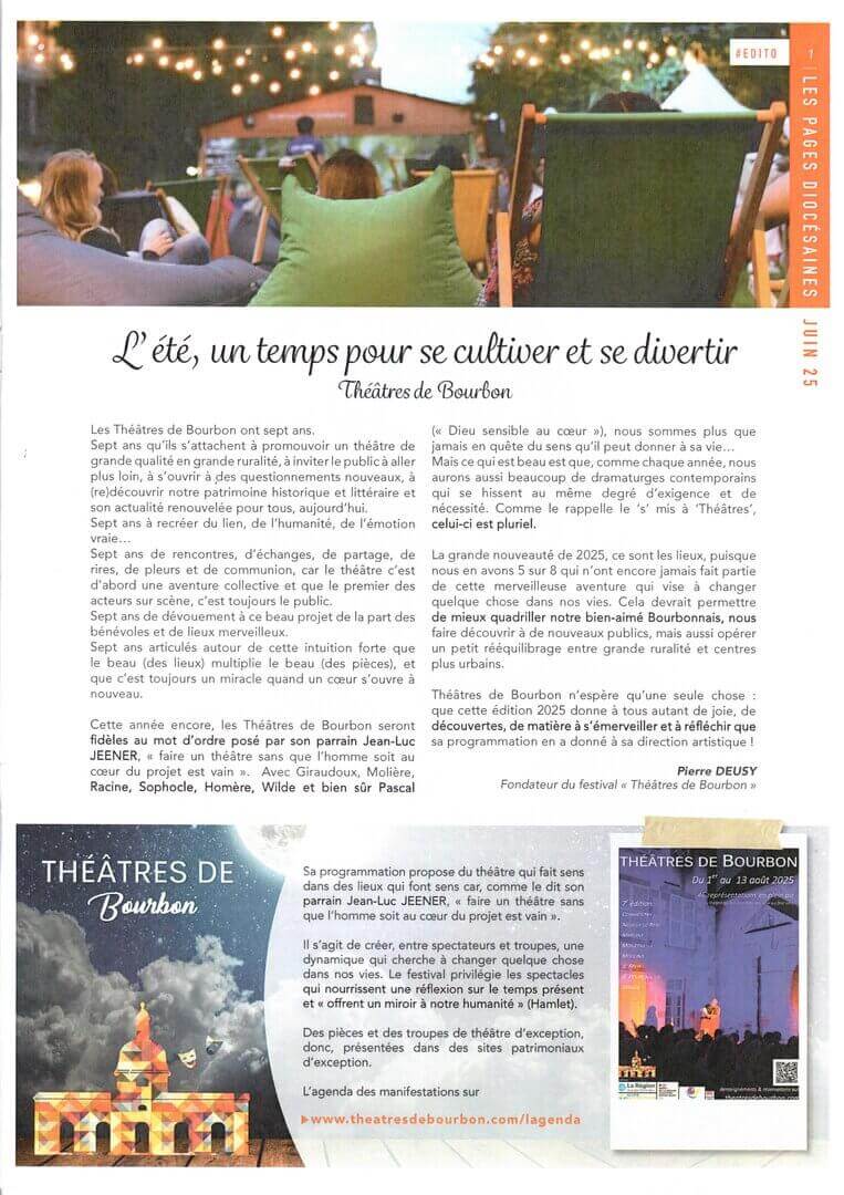 edito de regardons juin 2025 | Théâtres de Bourbon