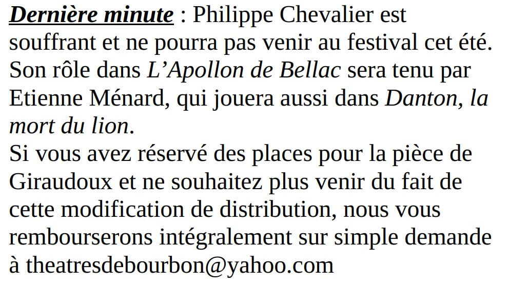 dernière minute | Théâtres de Bourbon