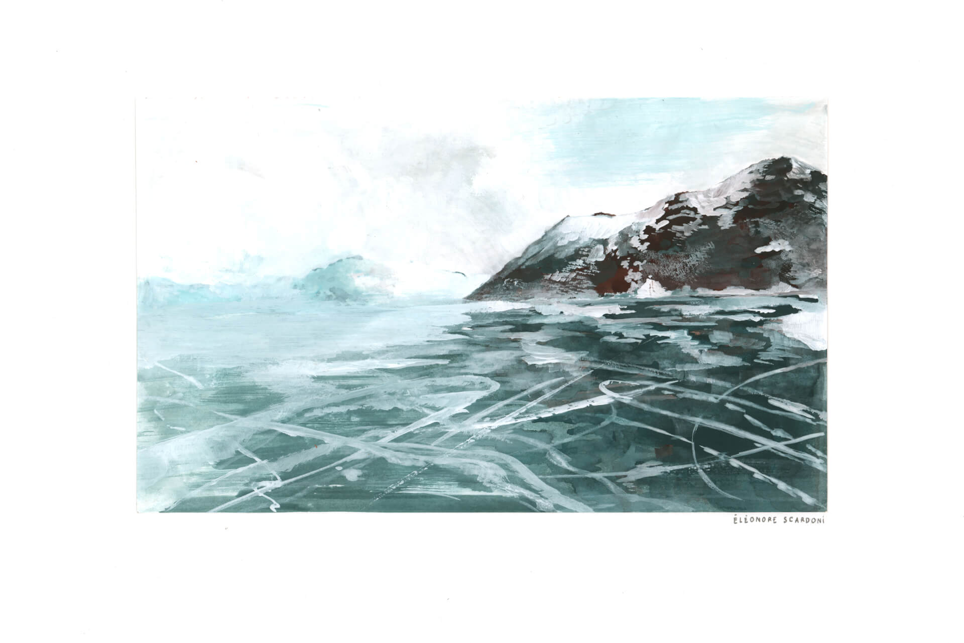 "Quand gèle le lac", peinture à la gouache originale | Éléonore Scardoni
