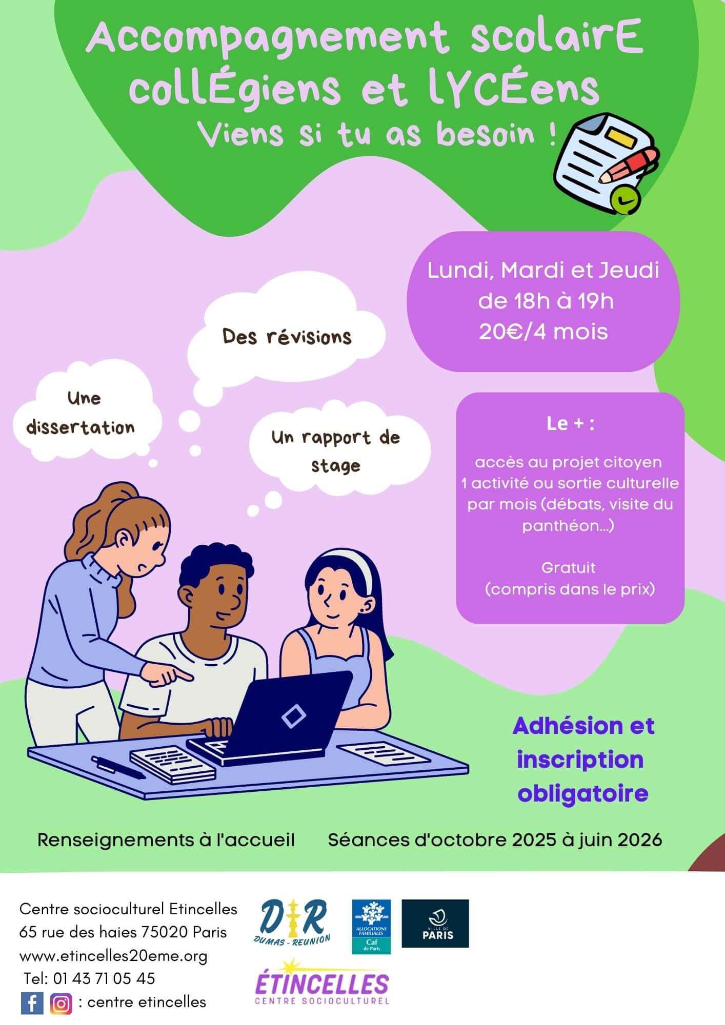 Accompagnement scolaire collégiens/lycéens | Etincelles