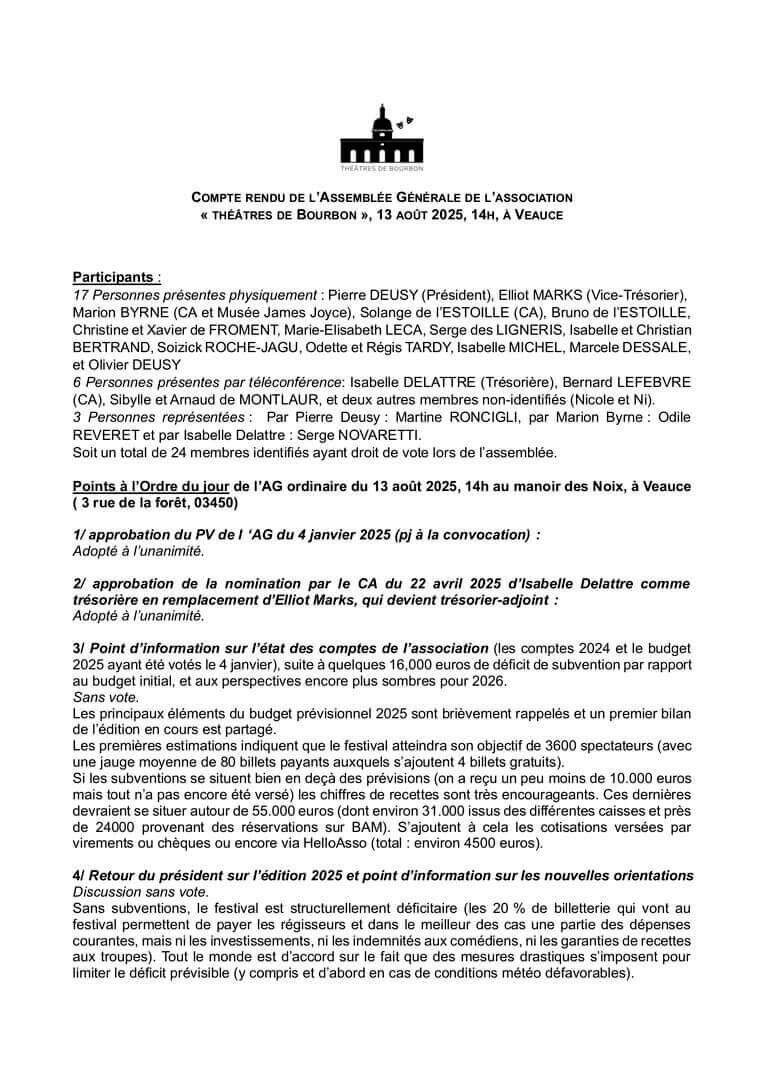 CR AG du 13 08 2025 adopté par le CA | Théâtres de Bourbon